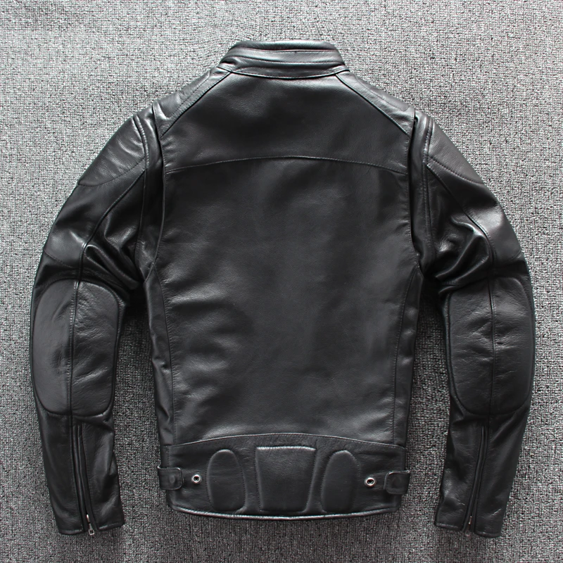Men Moto Cow Hide Motorcycle Real Leather Jacket C104
