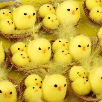 

12/60pcs Cute Simulation Easter Chick Yellow Mini Artificial Home Decoration Toys Plush Chicken easter gift for Children