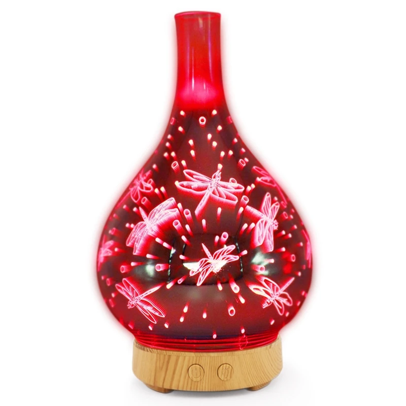 3D Стрекоза фейерверк стекло в форме вазы увлажнитель воздуха с 7 цветов светодиодный ночник Арома эфирное масло диффузор тумана