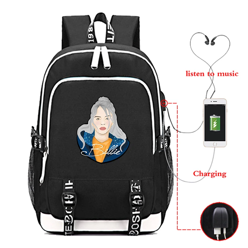 Рюкзак Mochila Billie Eilish, школьные сумки, детские рюкзаки, рюкзак для девочек, рюкзак для путешествий, рюкзак для зарядки через usb
