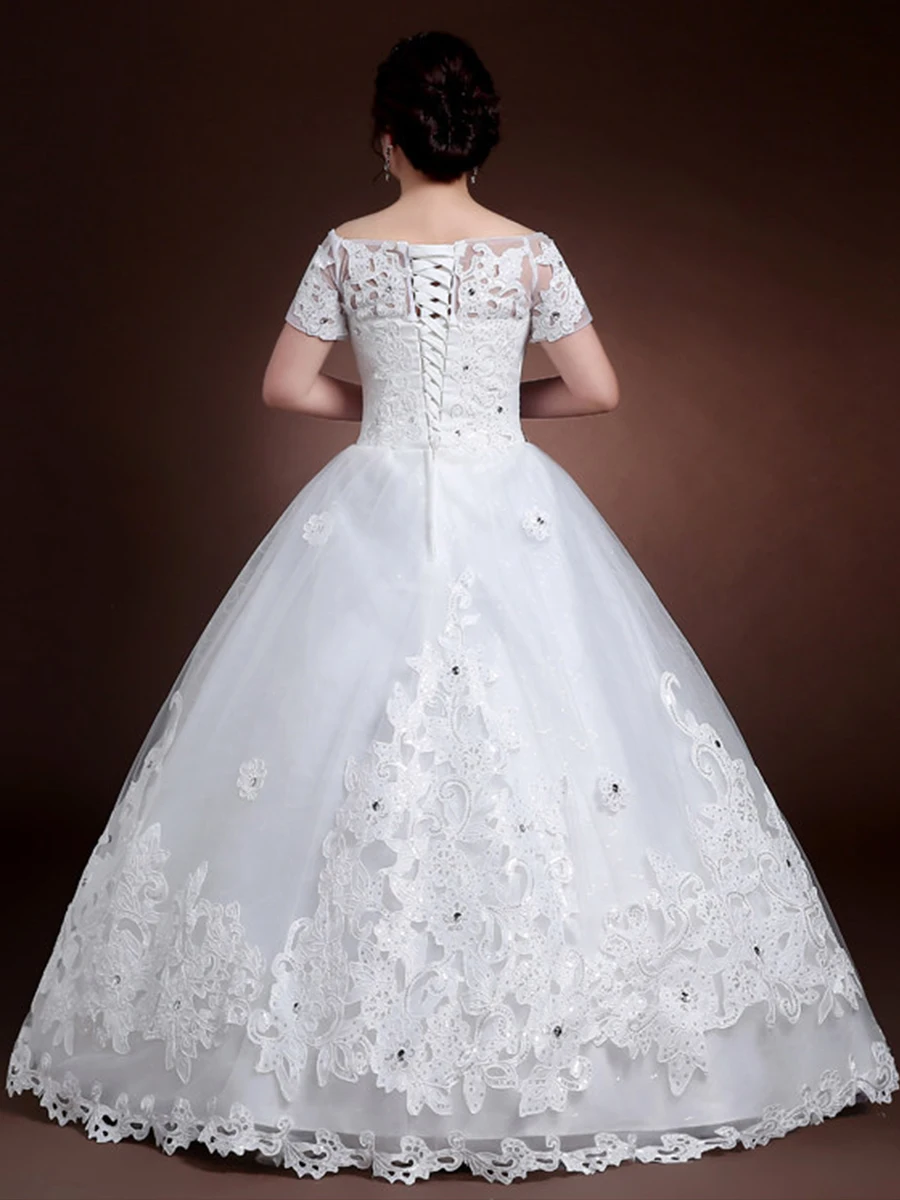 Свадебные платья белого размера плюс вырез лодочкой Vestido De Novia с коротким рукавом Свадебные платья со стразами T178