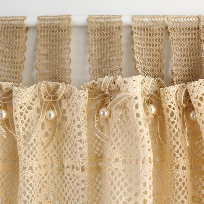 

American Style Short Curtain Cotton Door Shop Cafe Kitchen Half Drapes Sling Beige Color