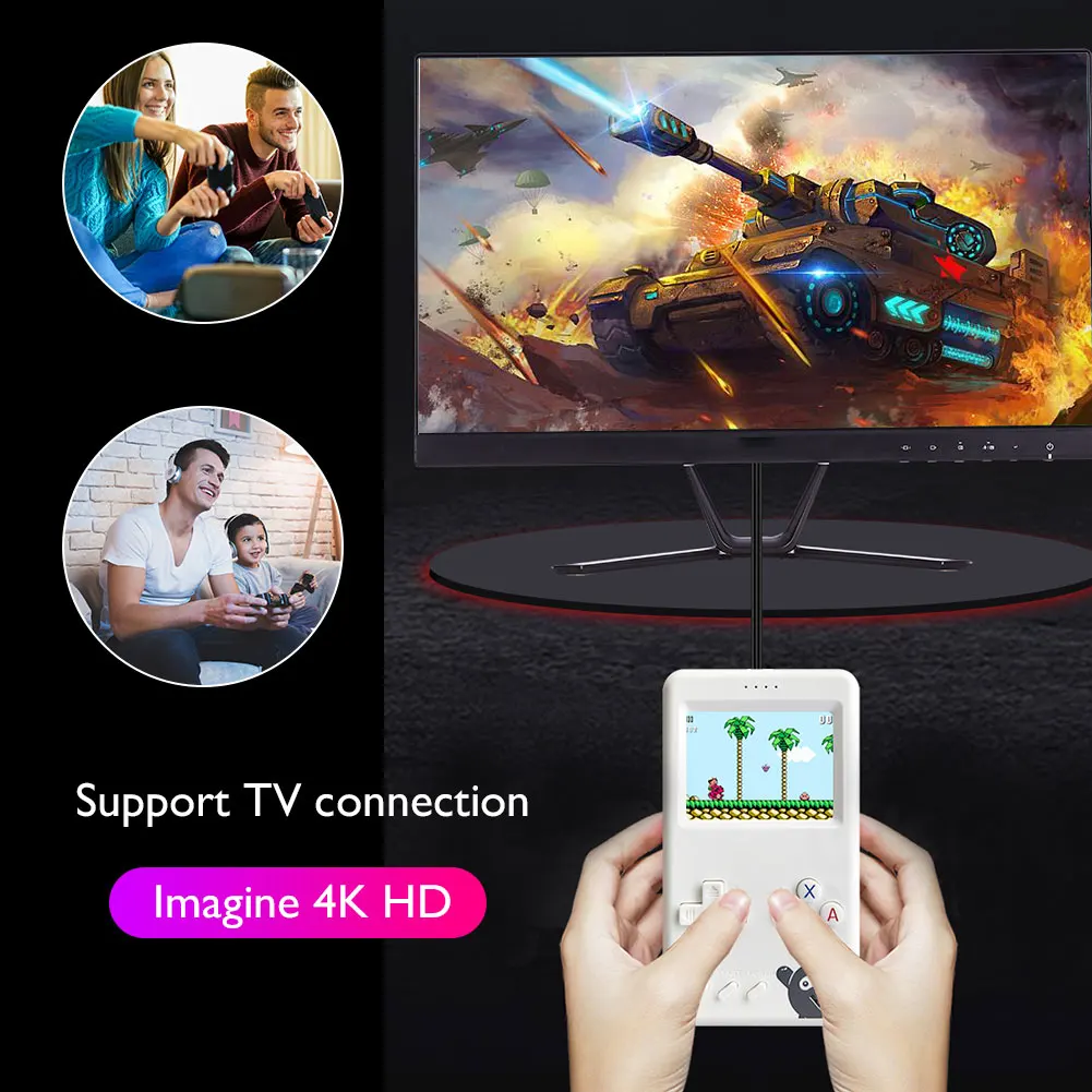 Powkiddy Pocket Game Console Mini Retro Handheld 10000Mah 8-Bit Nostalgic Fc Power Bank Built-In 500 Game Tv Video Players