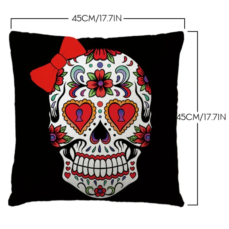 B Morden 45x45cm Halloween Sugar Skull Cushion Cover Mexican Skeleton Home Decorative Pillow Case Sofa Throw Pillow Cover - Color: B