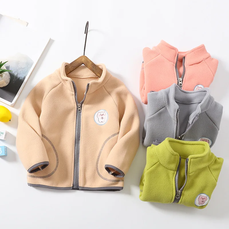 2020 Children's Wear long sleeve spring/summer men's wear solid color hooded polar wool sweater zipper cardigan baby | Детская