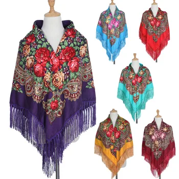 

14 Color Women Printing Russia Style National Designs With Four Sides Tassel Large Squar Shawl Scarf Oversize Wrap 135CM*135CM