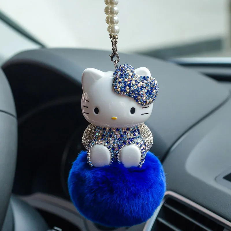 Хрустальный брелок Hello Kitty для авто-стайлинга Interio, подвесная кукла со стразами, брелок для ключей, подвеска для автомобиля, зеркало заднего вида