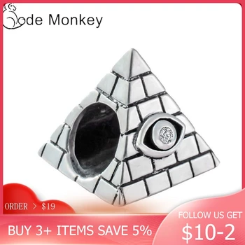 

CodeMonkey 2020 New Pyramid With Clear Zircon Eye Charm Beads Fit Original Bracelet 100% Real 925 Sterling Silver Beads CMS095