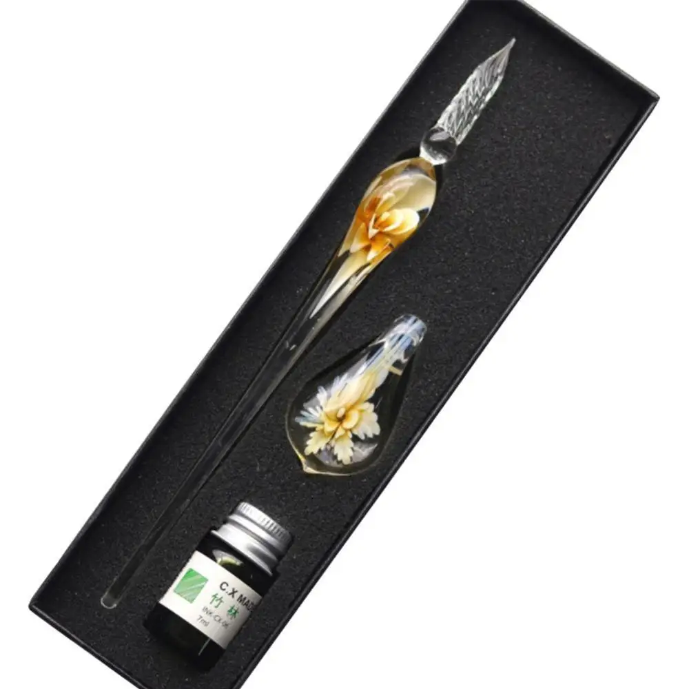 Vintage Handmade Art Elegant Crystal Floral Glass Dip Pen Sign Ink Pens Gift - Цвет: B