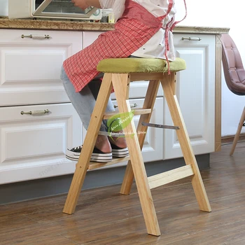 

Modern Simplicity Solid Wood Foldable Step Stool Firm and Strong Bench Household Kitchen High Step Stool Bearing 100KG