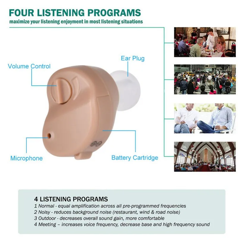 Невидимый слуховой аппарат, усилитель звука в уши, супер мини Регулируемый тон, инструмент для помощи в ушах с батареей, усилитель звука в ухо