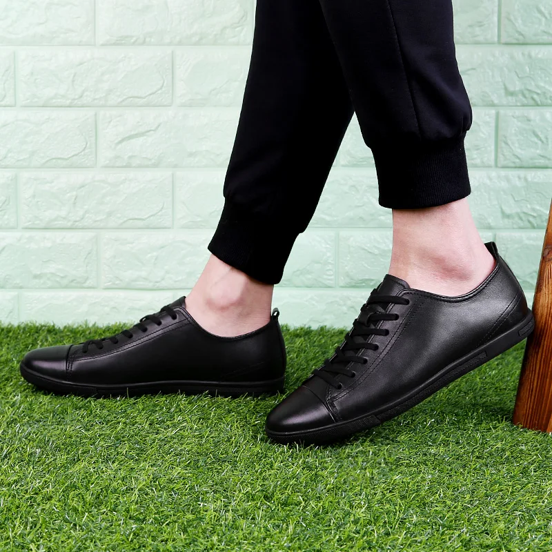 Туфли мужские из натуральной кожи повседневные на шнуровке плоская подошва