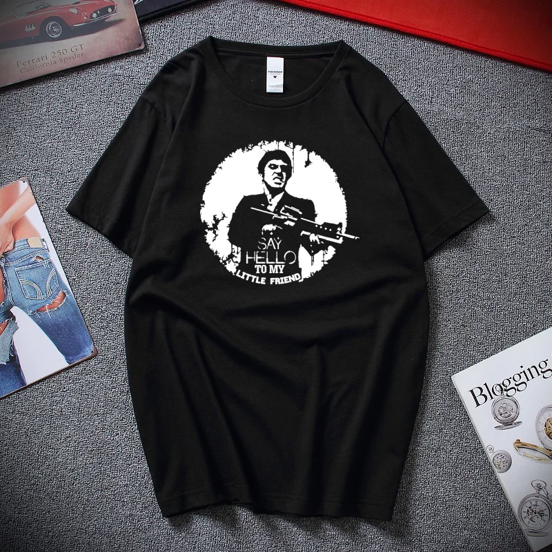Scarface T shirt Hello To My Little Friend Retro Movie Tee Premium Cotton Short Sleeves T- Top Fashion Camiseta masculina |