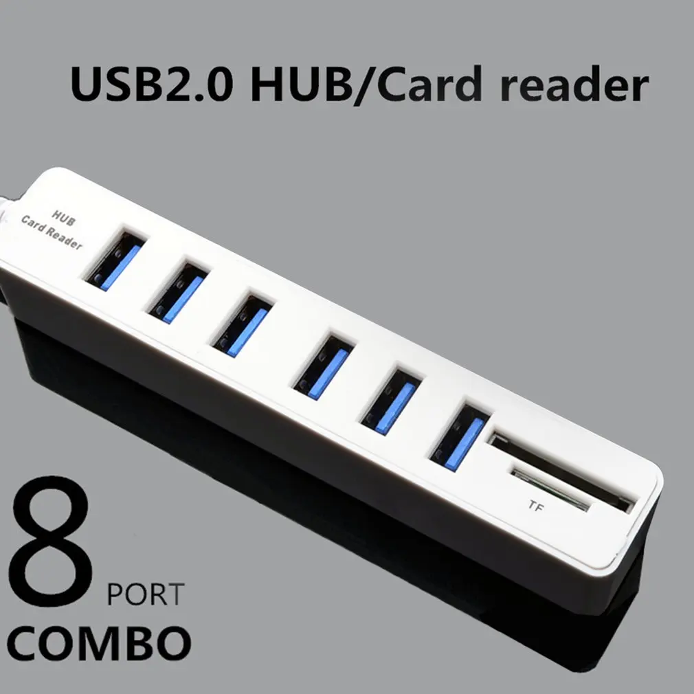 USB 2.0 Hub 6 Ports High Speed 480 Mbps TF/SD Card Reader USB Splitter For PC Laptop Computer Peripherals Accessories