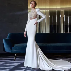 Sevintage Luxury Mermaid Wedding Dresses Crystal Beading Lace Appliques Long Sleeves Bride Dress Satin Bridal Gowns 2022