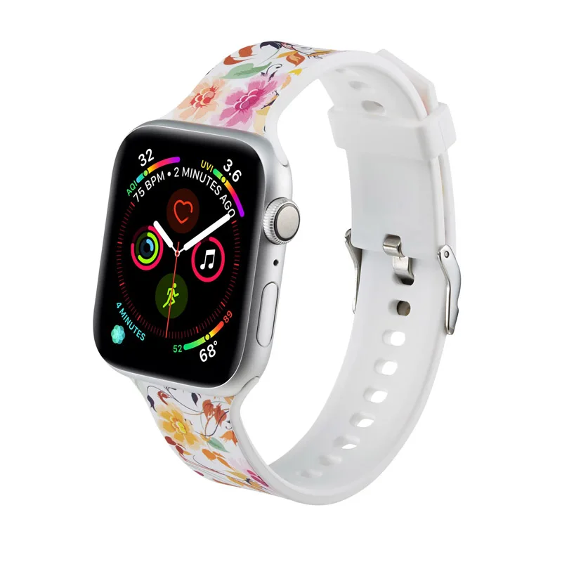 Спортивный мягкий силиконовый ремешок для Apple Watch 38 мм 42 мм 40 мм 44 мм браслет для iWatch серии 5 4 3 2 1 рисунок Фламинго ремешок