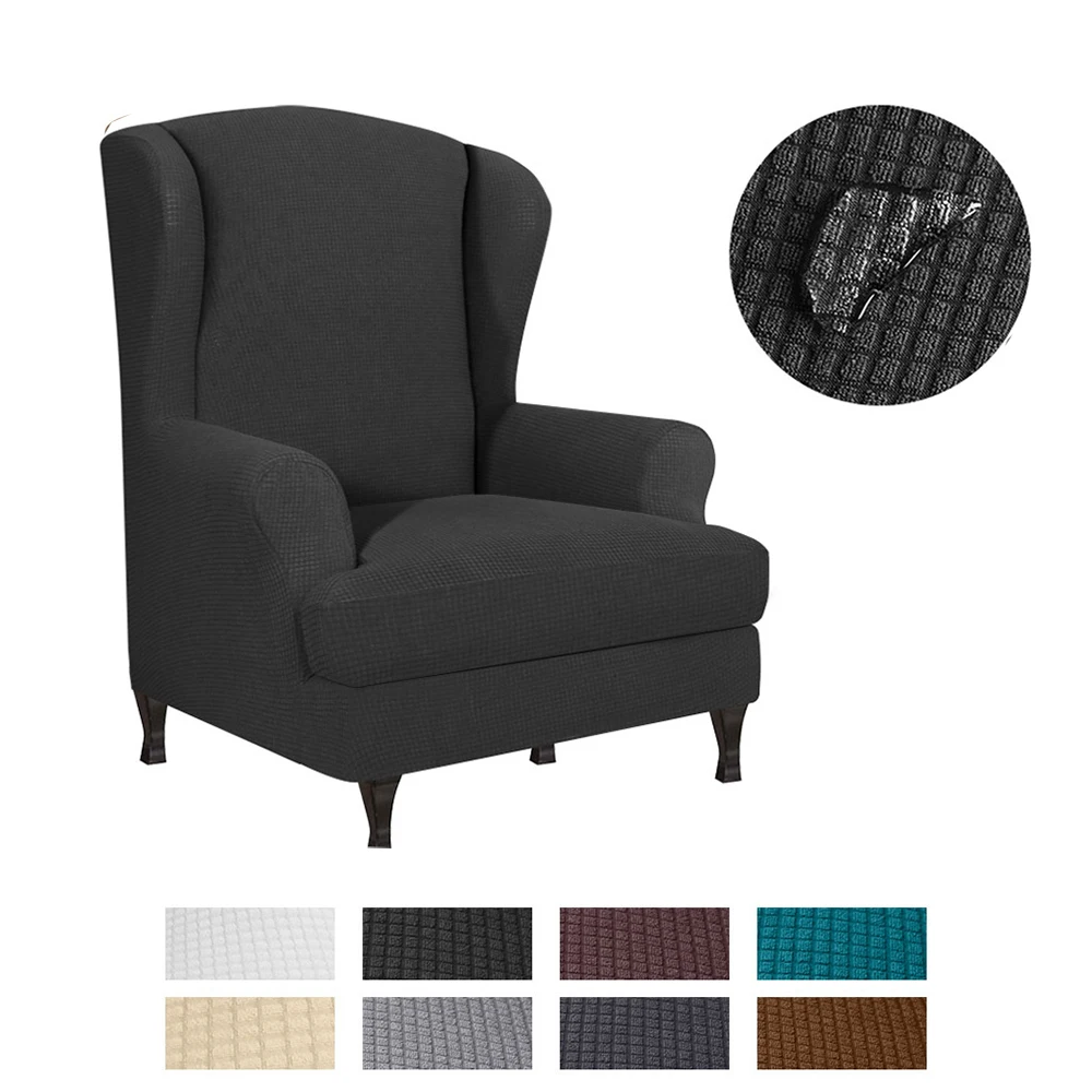 Solid Black Color Elastic Armchair Cover Wingback All inclusive Sloping Arm King Back Chair