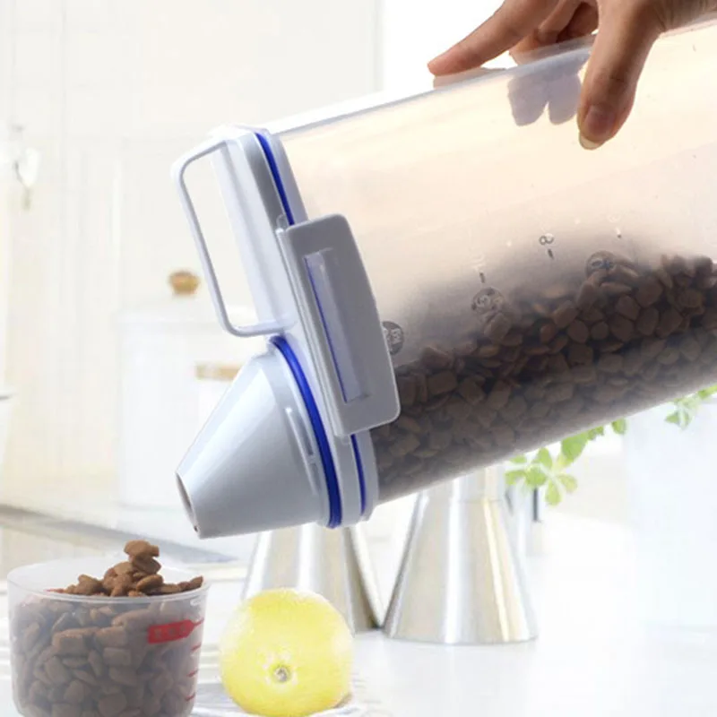 Контейнер для хранения корма для домашних животных герметичный контейнер для продуктов для собак и кошек с мерным стаканом прозрачный 2.5л BJStore
