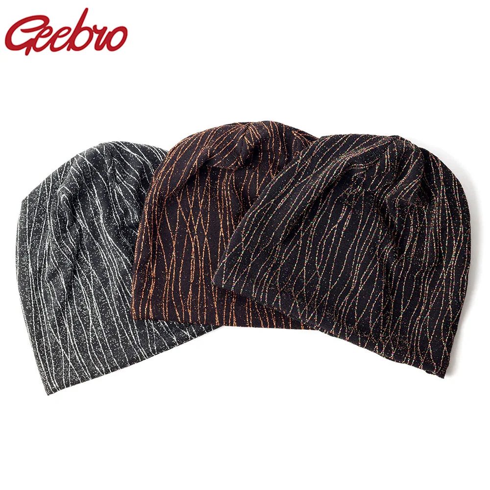 

2019 Women Men Hip Hop Hat Warm Winter Autumn Shiny Striped Beanie Caps Soft Unisex Warm Skull Cap for Girls Boys