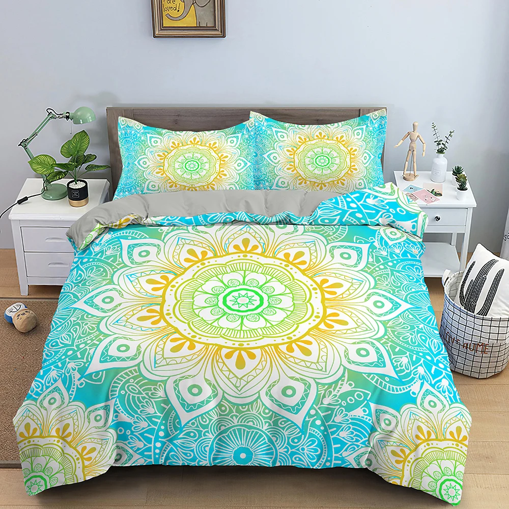 

Colorful Mandala Pattern Bedding Set Ethnic Comfortable Soft high-quality Material Quilt Cover with Pillowcase Queen King Size