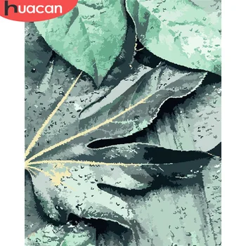

HUACAN Painting By Number Flower Hand Painted Painting Art Drawing On Canvas Gift DIY Pictures By Numbers Leaf Kits Home Decor