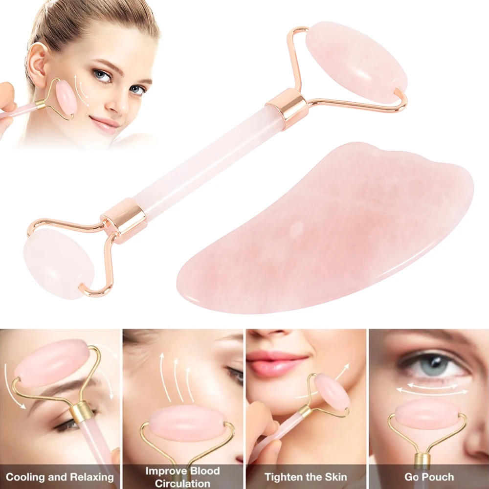 Нефритовый ролик и Gua Sha набор инструментов антивозрастной розовый КВАРЦЕВЫЙ роликовый массажер для похудения натуральный нефрит массажный ролик для лица набор коробка
