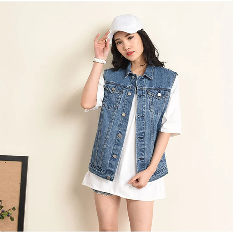 Autumn Large Size 6XL Casual Women's Denim Vest Short Sleeveless Turn-down Collar Ladies Vests New Slim Female Waist Vest