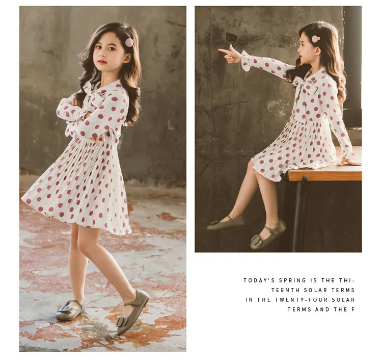 2020 Spring Autumn Kids Clothing Big Girl Boutique Chiffon Dresses Fashion Polka Dot Dress for Girls Age 4 5 6 7 8 9 10 11 12 13 (15)