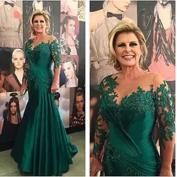 Elegant Dark Green Mother Of The Bride Dresses with 3/4 Long Sleeves robe de soiree Applique Lace Mermaid Formal Evening gown