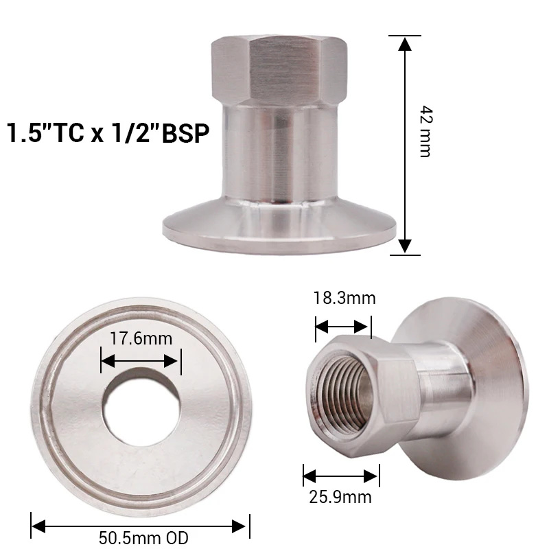 1," TC x 1/2" Женский BSP, нержавеющая сталь 304, 3A стандарт, Homebrew Клевер фитинг