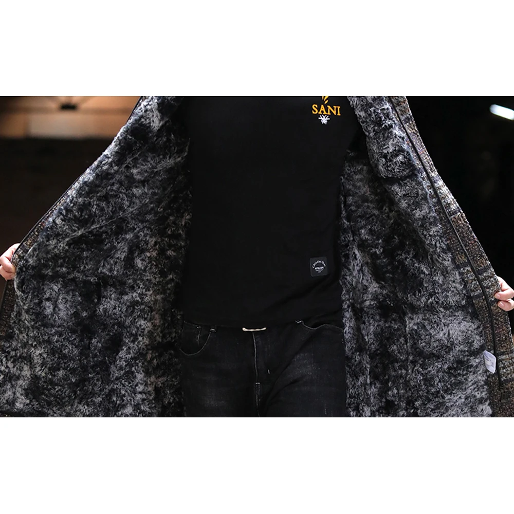 SANI Популярный капюшон плед коричневый мех одежда натуральный мягкий теплый мех кролика пальто Мужская Длинная зимняя меховая одежда