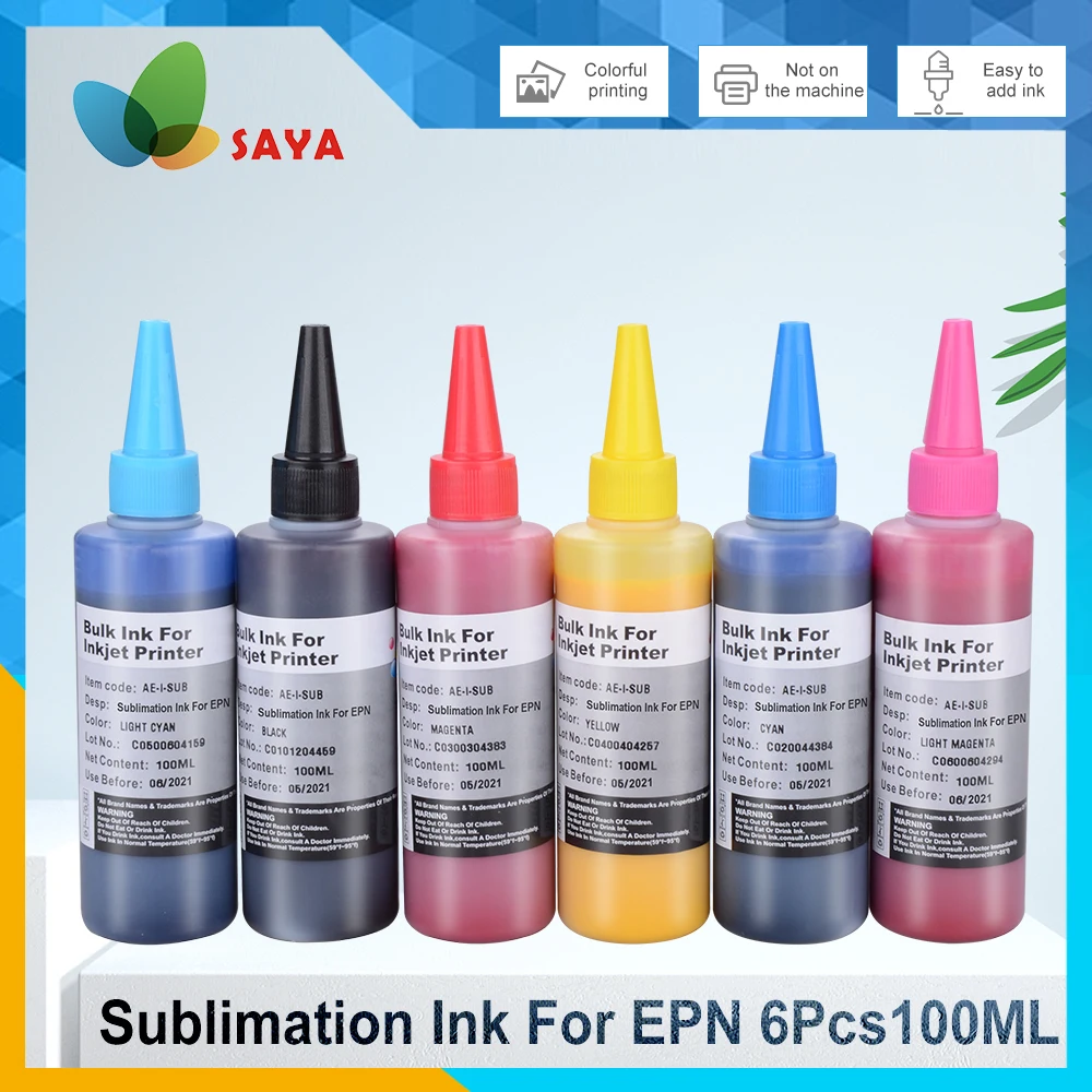 100ML Sublimation Ink For EPSON L805 L210 L355 L1800 ET2720 Printer kit Used For Mug Cup/T-Shirt Heat Transfer Ink 6 Colors/set