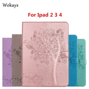 

Wekays For iPad 2 3 4 Case Luxury Cartoon Cat and Tree Leather Flip Case For Apple iPad 3 ipad 4 Stand Full Cover Capa Funda