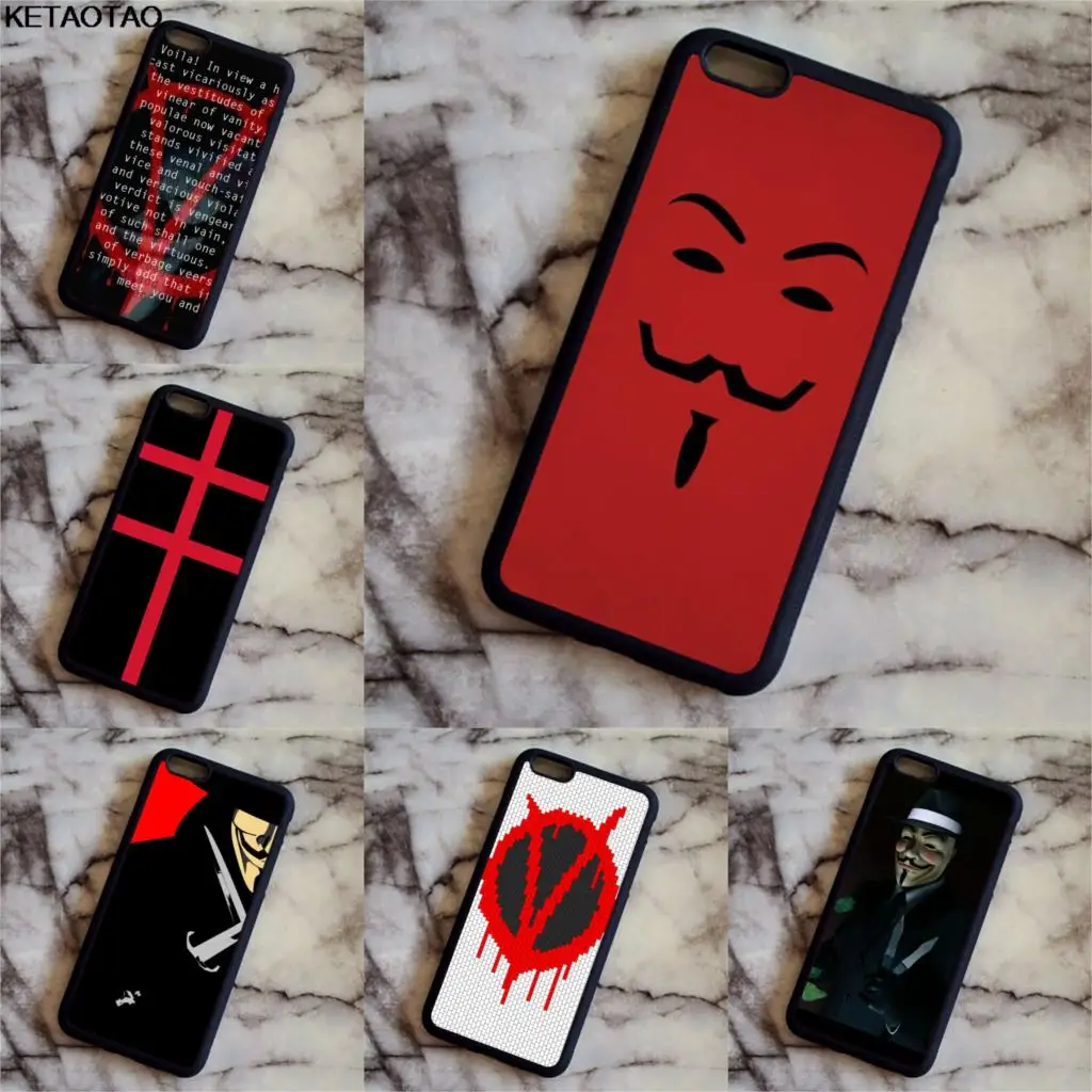KETAOTAO VforVendetta ANONYMOUS GUY FAWKES MASK чехол для телефона s для iPhone 4S 5C 5S 6S 7 8 SE 6 Plus X чехол из мягкого ТПУ резины и силикона
