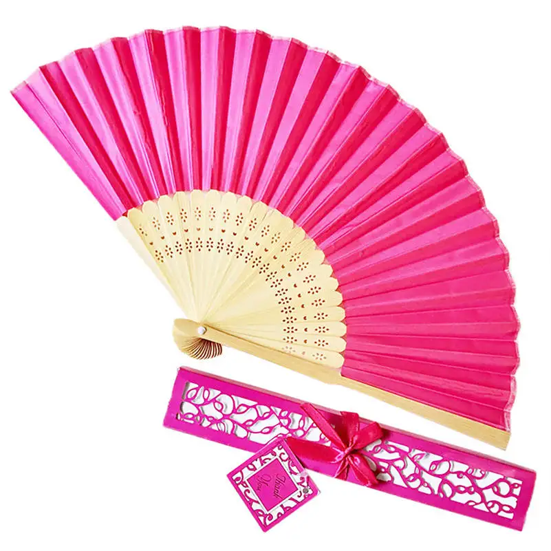 Hot Pink Горячий Ручной Вентилятор веер eventail Основная коробка для свадебного подарка Подарочный веер Картонный Лоток подарок для пары сплошной шелк цвета вентилятор abanico 661SZ10 - Цвет: Hot Pink