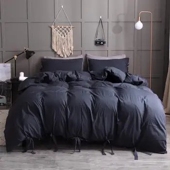 

Solid White Black Color Bedding Set Washed Cotton Duvet Cover Natural Modern Style Easy Care Quilt Cover Set with Pillowcases