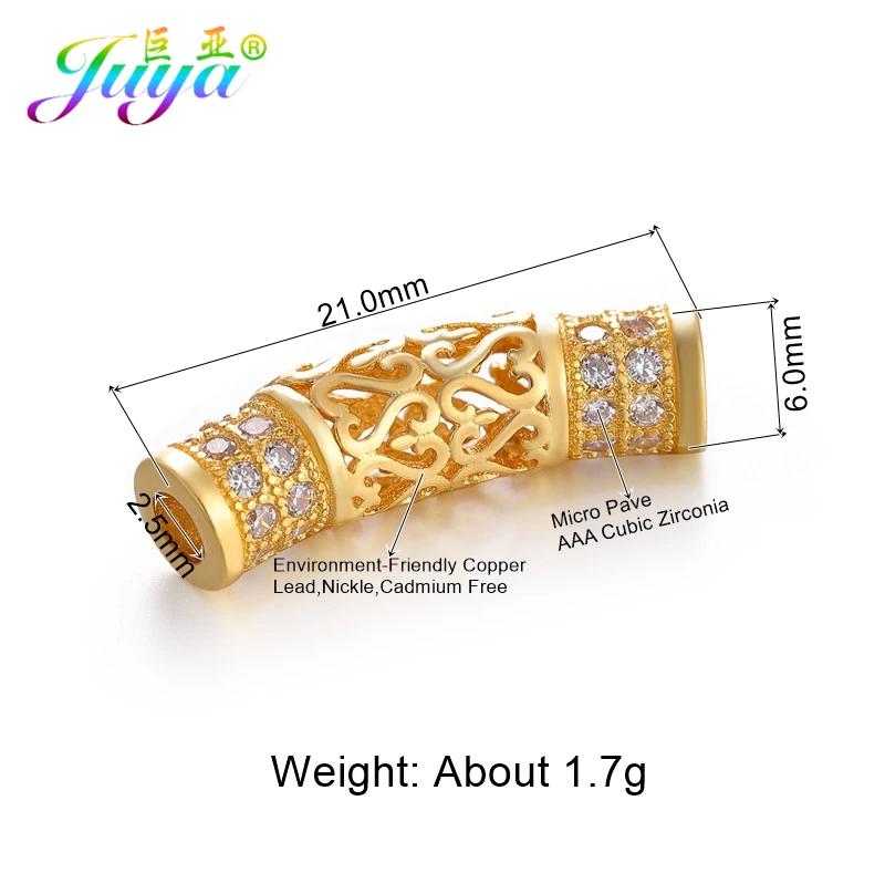 Juya DIY золотые/серебряные/розовые золотые разделительные бусины, поставки, микро проложенные циркониевые изогнутые трубчатые бусины для изготовления ювелирных изделий из натурального камня и жемчуга - Цвет: Gold
