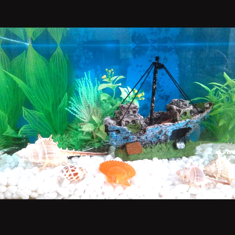 Aquarium Fish Tank Landscaping Shipwreck Pirate Ship Decoration Resin Boat Accessories