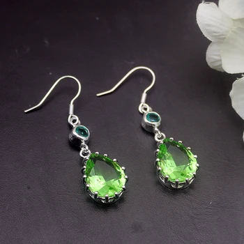 

Hermosa Teardrop Shiny GreenTopaz Earrings For Women Fashion Jewelry 1 3/4 Inch A814