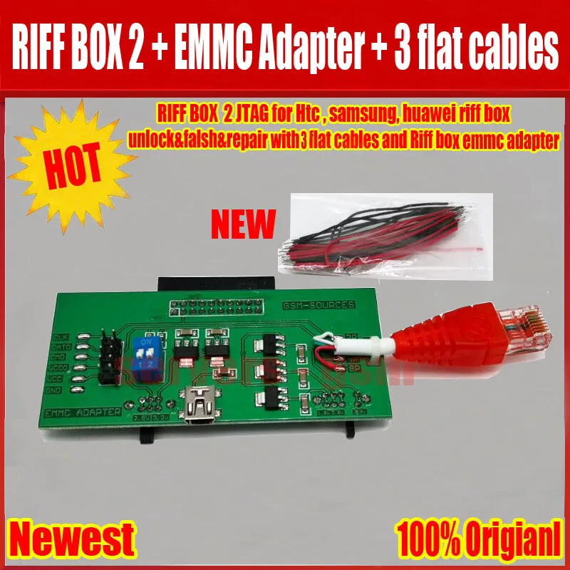 RIFF BOX 2 JTAG(RIFF BOX+ EMMC+ адаптер+ 3 плоских кабеля) для htc, SAMSUNG, huawei Riff Box Разблокировка& Вспышка& Ремонт