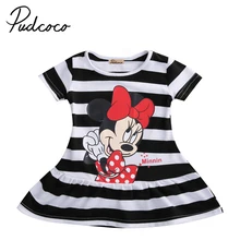 Toddler Baby Girls Dress Cartoon Summer Minnie Mouse Striped Short Sleeve Princess Casual For Girls Enfant Garments Clothing