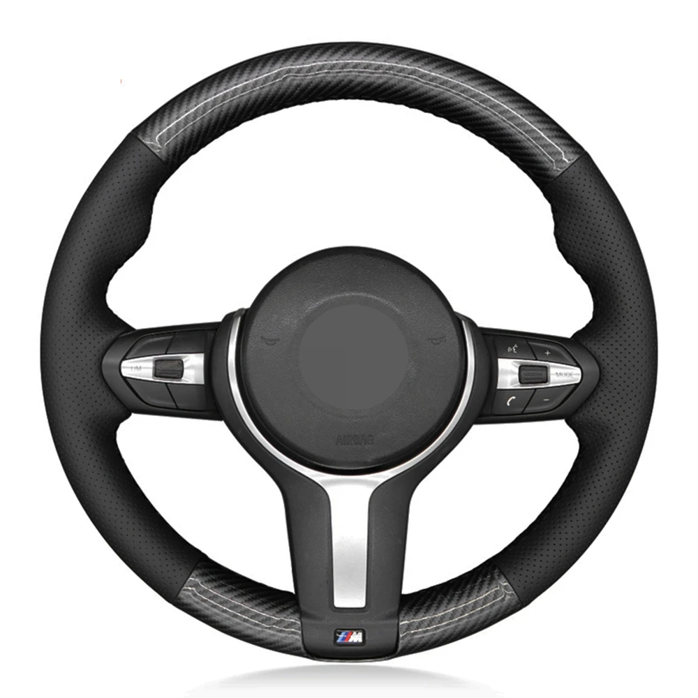 Car Steering Wheel Cover Black Carbon Fiber For BMW M Sport F30 F31 F34