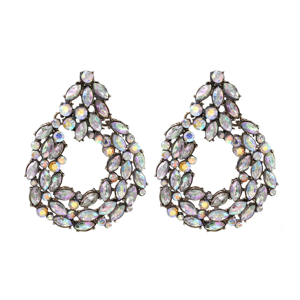 Vodeshanliwen ZA AB Colour Crystal Earrings For Women Fashion Rhinestone Dangle Drop Earrings Vintage Accessory - Metal Color: 1
