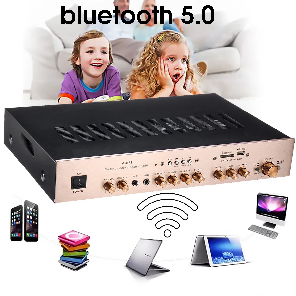 1200 Вт bluetooth 5,0 канальный автомобильный усилитель мощности аудио стерео цифровой HiFi усилитель FM USB AMP USB Домашний кинотеатр Автомобильные усилители