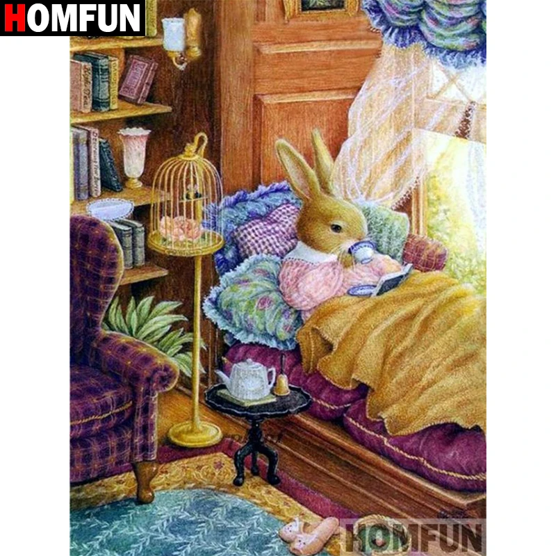 

HOMFUN Paint With Diamond Embroidery "Cartoon rabbit" Diamond Painting Full Square Round Picture Of Rhinestone Decor A00411