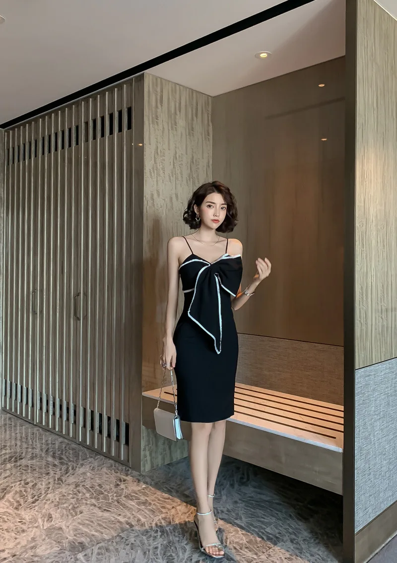 WHITNEY WANG, модная уличная одежда, цвета, контрастные кисточки, окантовка, большой бант, спагетти ремень, платье для женщин, Платья для вечеринок