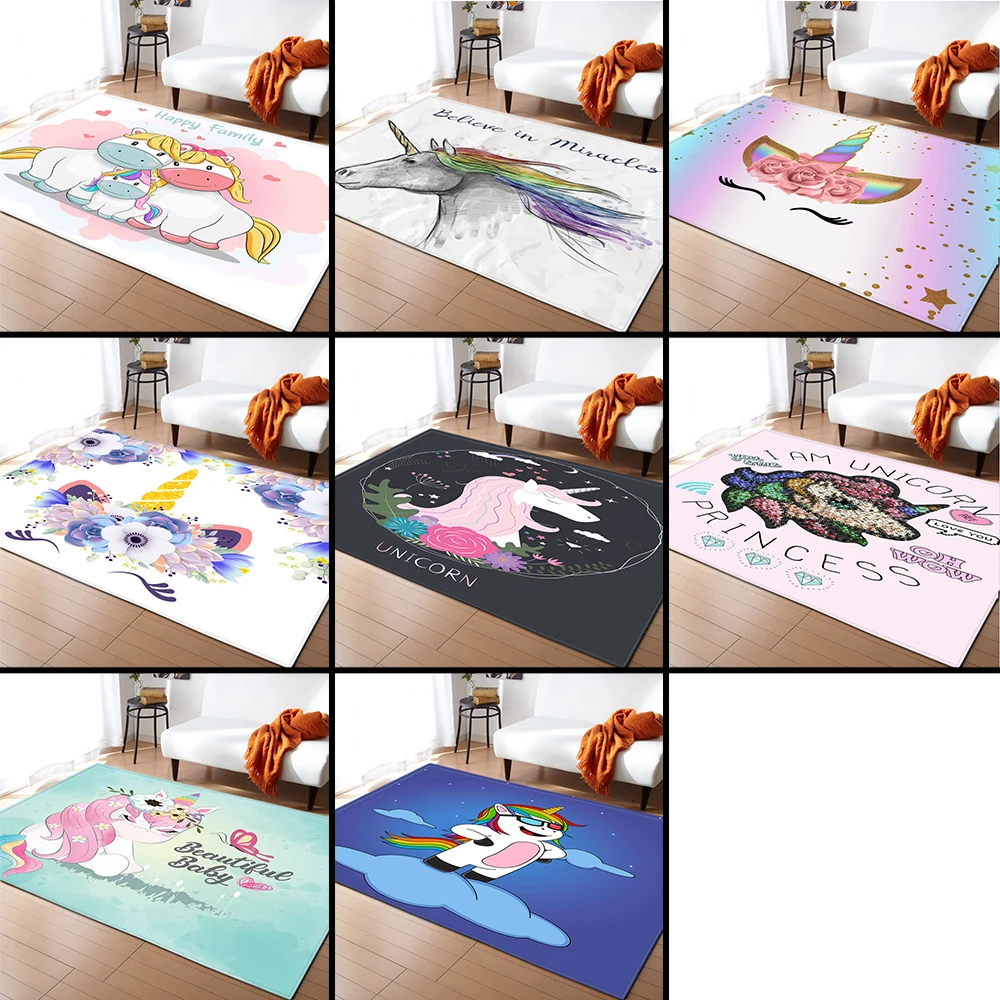 Новый Противоскользящий коврик детские игровые фланелевые ковры с единорогом