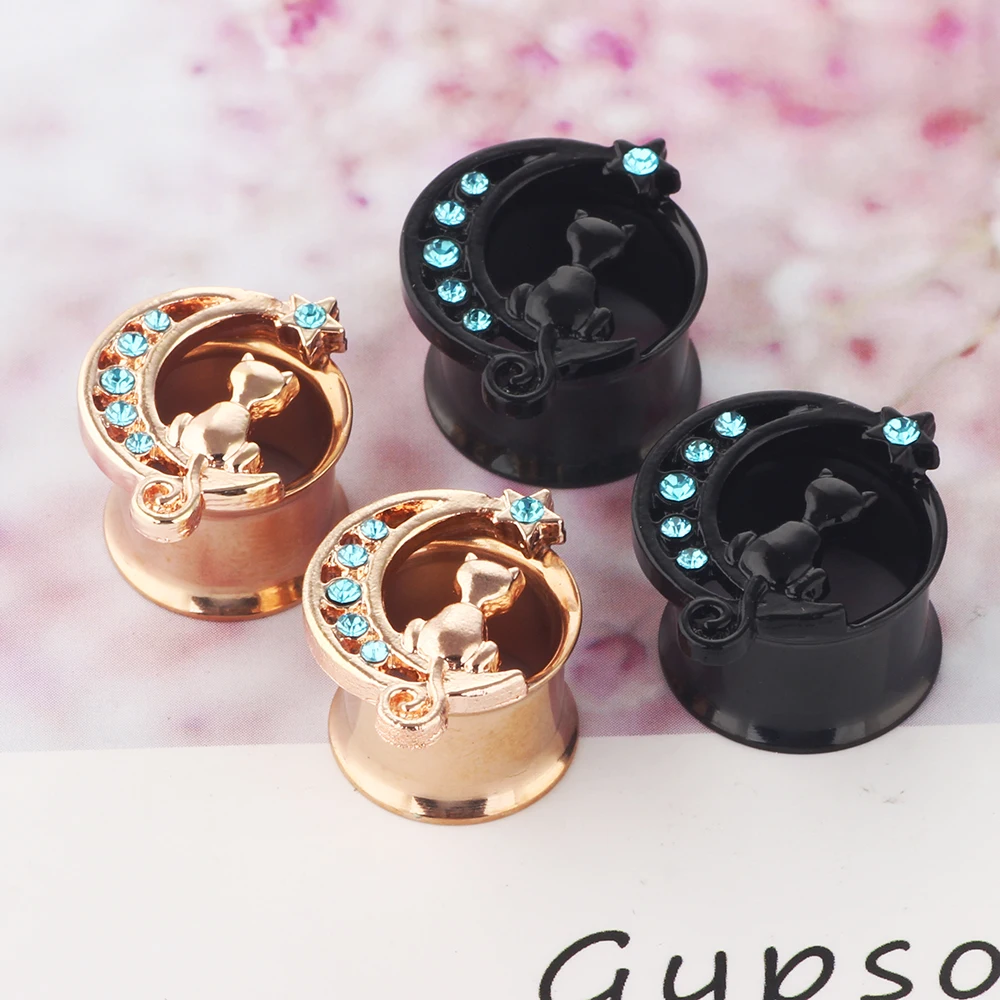 Stainless Steel Crystal Ear Tunnel Plug Flower Ear Gauge Plug And Tunnel Fleash Ear Stretcher Tunnel Saddle Plug Jewelry