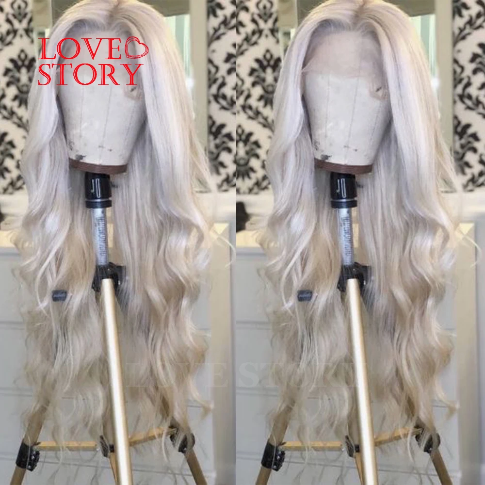 Lovestory Grey Color Synthetic Hair Wig Body Wave High Temperature
