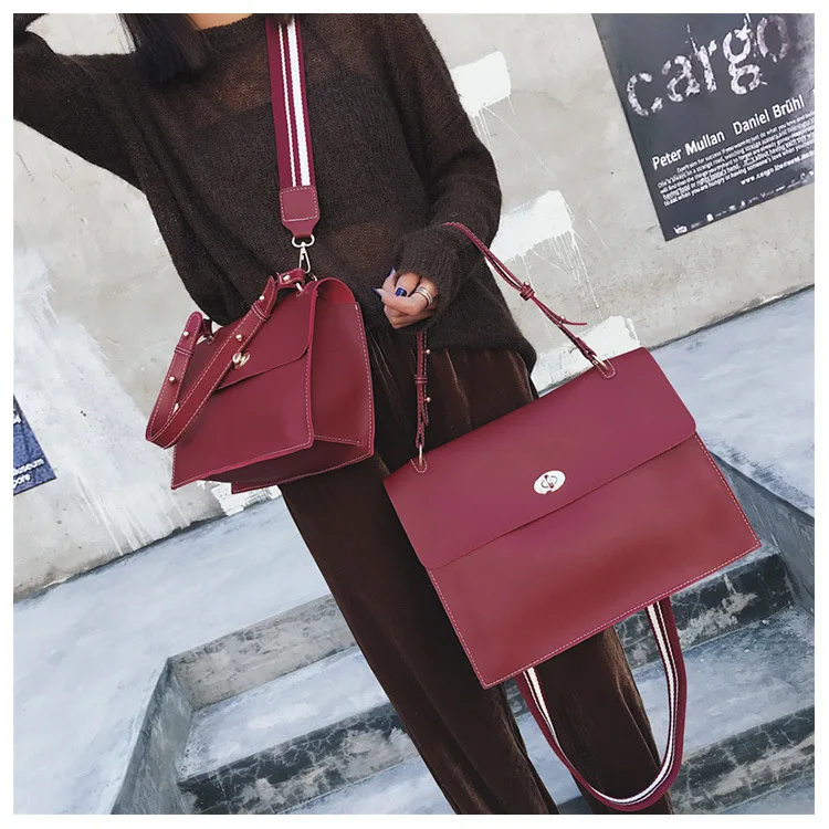 2019 Woman Briefcase Bag Leather Handbags Ladies Vintage PU Shoulder Bag Crossbody Satchels Office Document Bag Wide strap Purse (20)